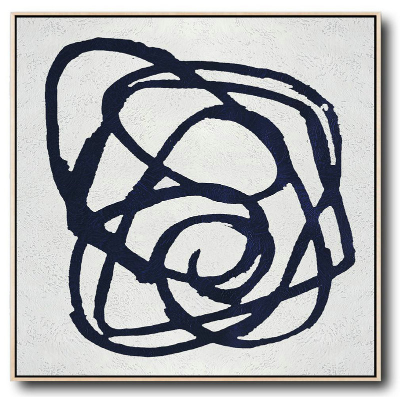 Large Abstract Art Handmade Painting,Hand Painted Navy Minimalist Painting On Canvas,Original Art For Sale By Artist